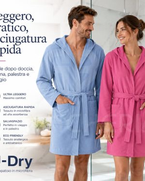 ACCAPPATOIO ADULTO IN MICROFIBRA CON CAPPUCCIO U-DRY ASCIUGATURA RAPIDA
