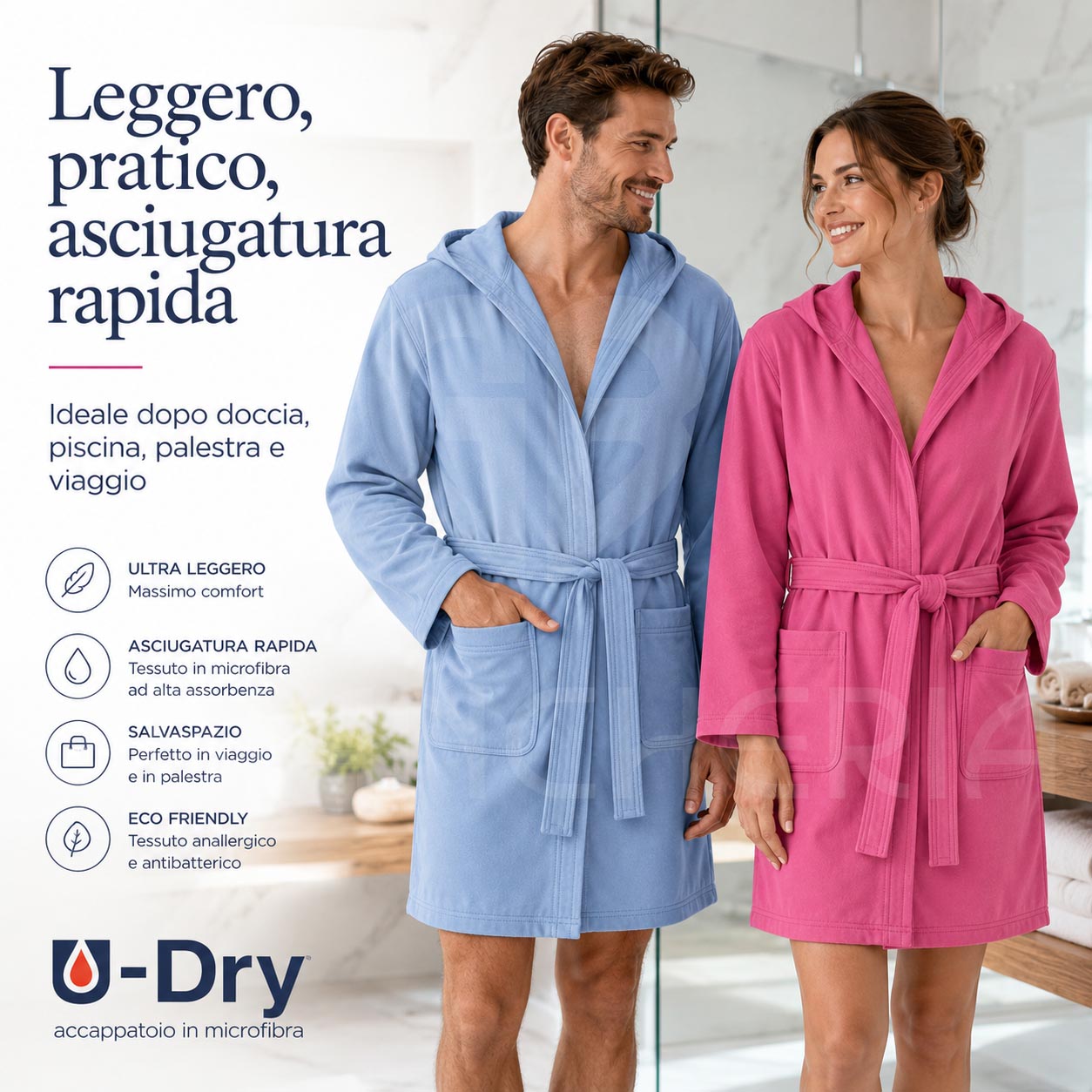 ACCAPPATOIO ADULTO IN MICROFIBRA CON CAPPUCCIO U-DRY ASCIUGATURA RAPIDA