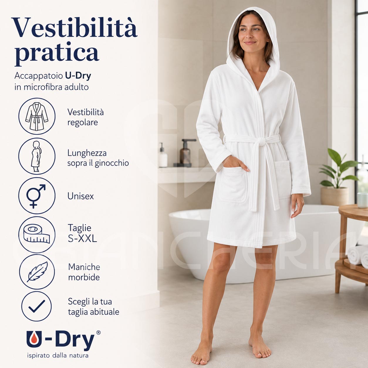 ACCAPPATOIO ADULTO IN MICROFIBRA CON CAPPUCCIO U-DRY ASCIUGATURA RAPIDA - immagine 4