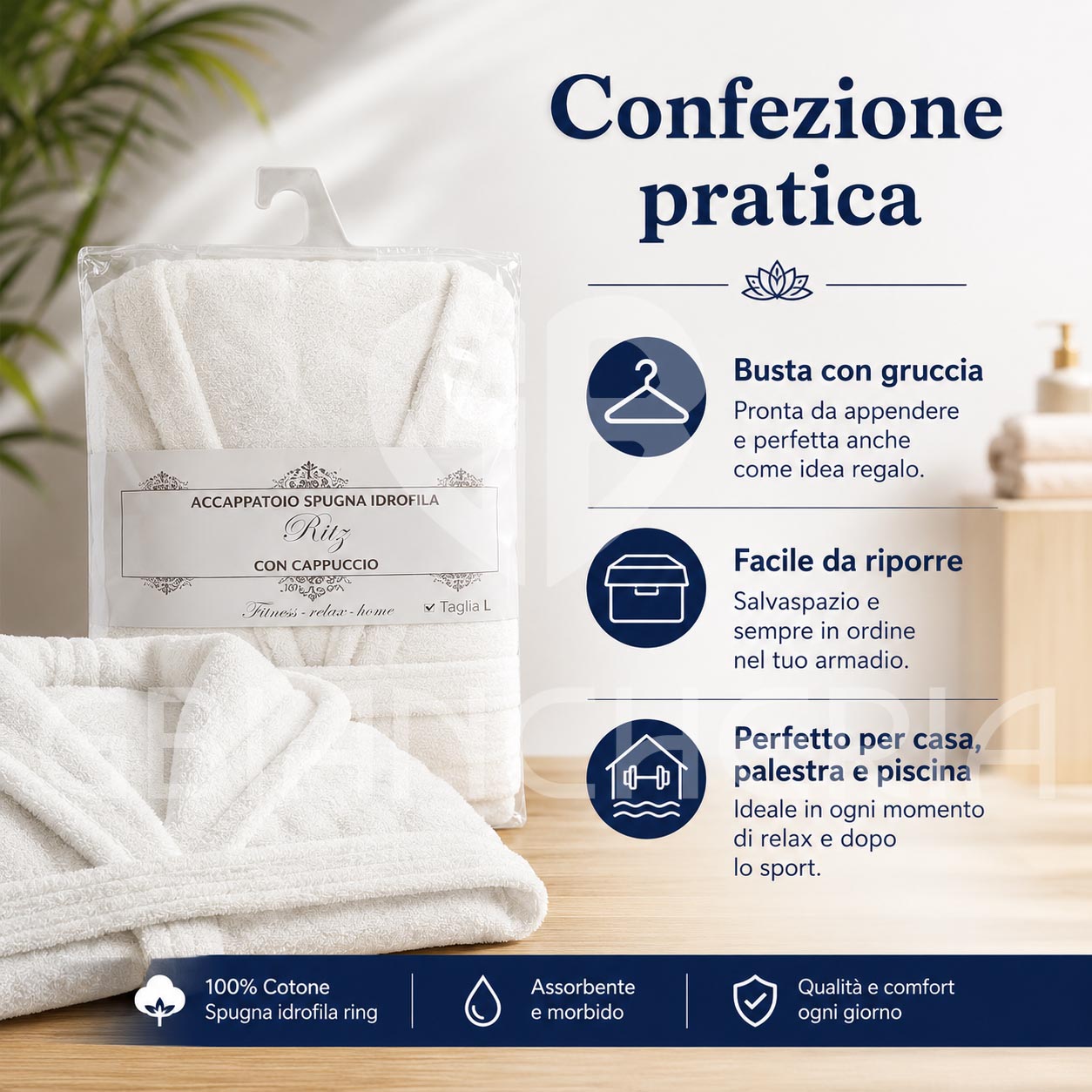 ACCAPPATOIO ADULTO IN SPUGNA 100% COTONE CON CAPPUCCIO UOMO DONNA RITZ - immagine 6