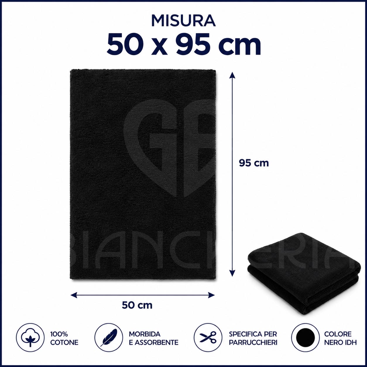SALVIETTE PARRUCCHIERE NERE 50X95 CM IN SPUGNA 100% COTONE – SET 6 O 12 PEZZI - immagine 2