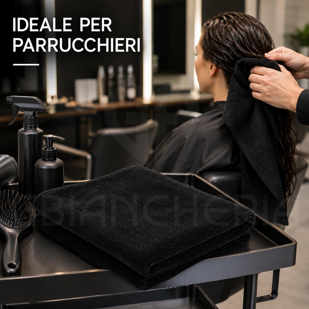 SALVIETTE PARRUCCHIERE NERE 50X95 CM IN SPUGNA 100% COTONE – SET 6 O 12 PEZZI - immagine 5