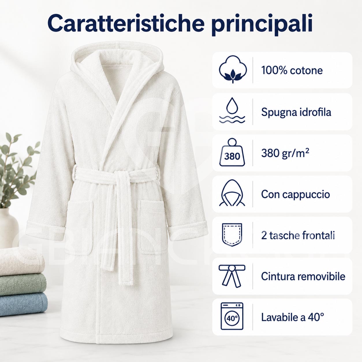 ACCAPPATOIO ADULTO IN SPUGNA 100% COTONE CON CAPPUCCIO UOMO DONNA RITZ - immagine 2