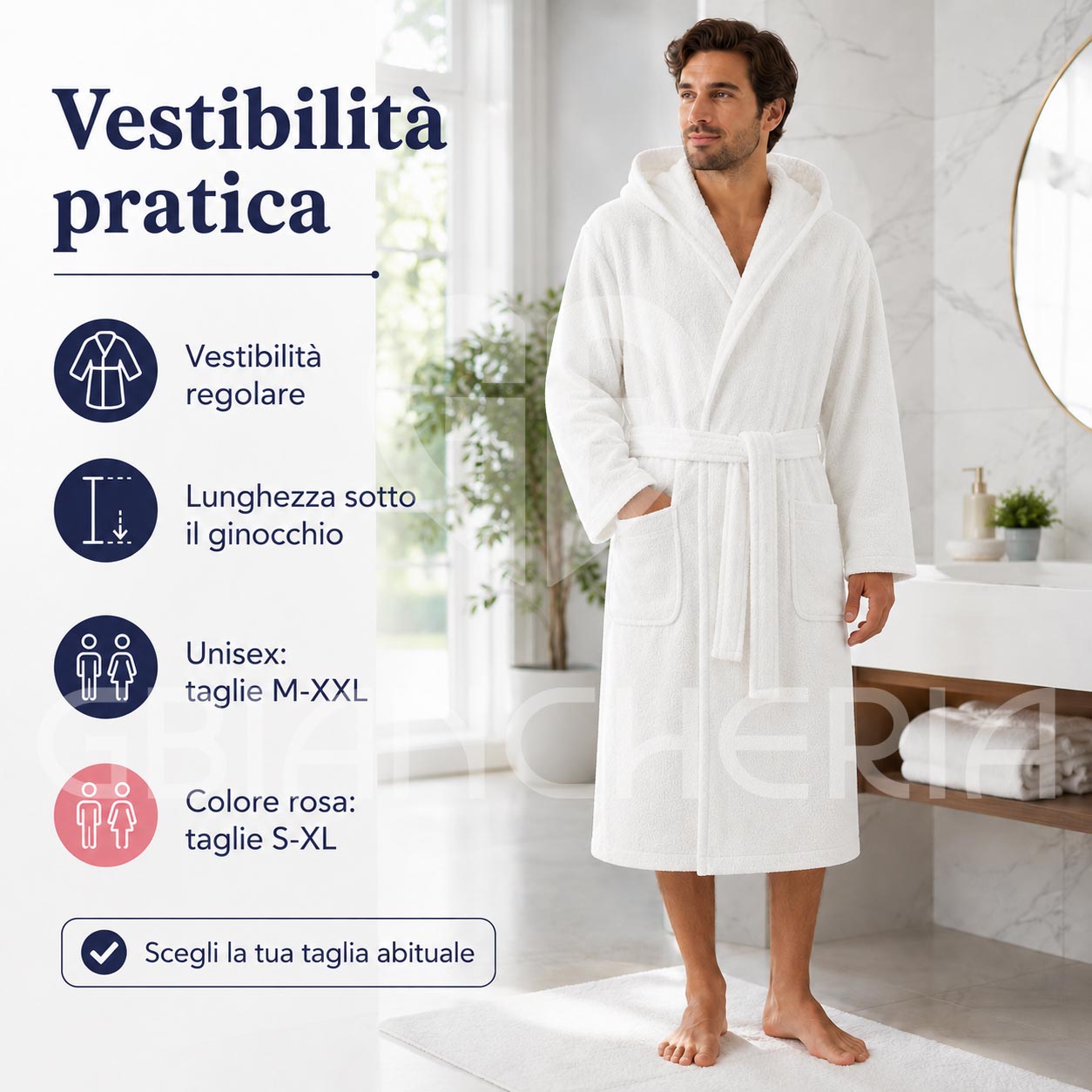 ACCAPPATOIO ADULTO IN SPUGNA 100% COTONE CON CAPPUCCIO UOMO DONNA RITZ - immagine 5