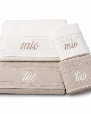 SET 4 ASCIUGAMANI MIO E TUO IN PURO COTONE MADE IN ITALY - Panna/Beige