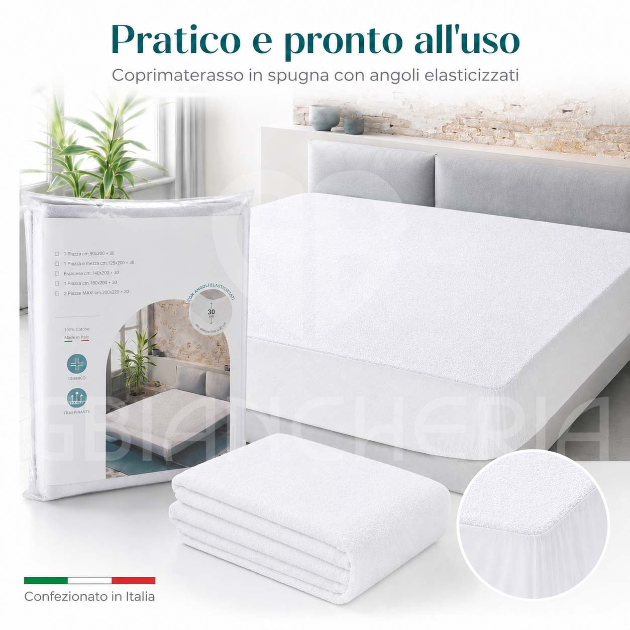 COPRIMATERASSO IN SPUGNA CON ANGOLI 30 CM - immagine 4