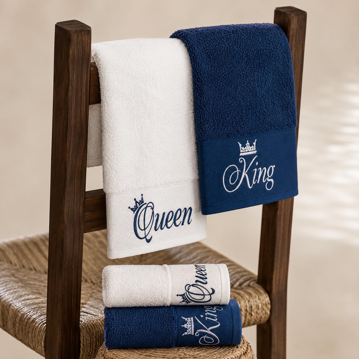 SET 4 ASCIUGAMANI KING E QUEEN IN PURO COTONE - immagine 5