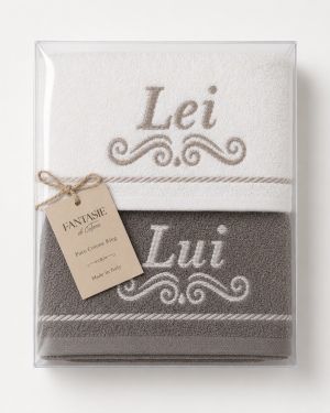 SET 4 ASCIUGAMANI LUI E LEI IN PURO COTONE