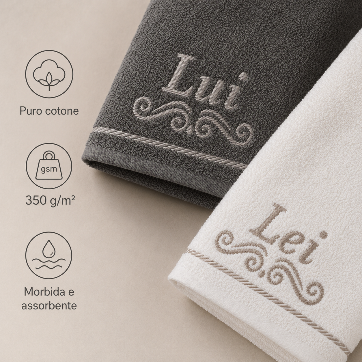 SET 4 ASCIUGAMANI LUI E LEI IN PURO COTONE - immagine 3