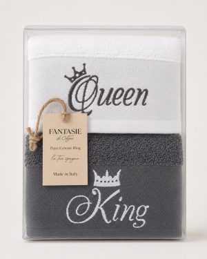 SET 4 ASCIUGAMANI KING E QUEEN IN PURO COTONE