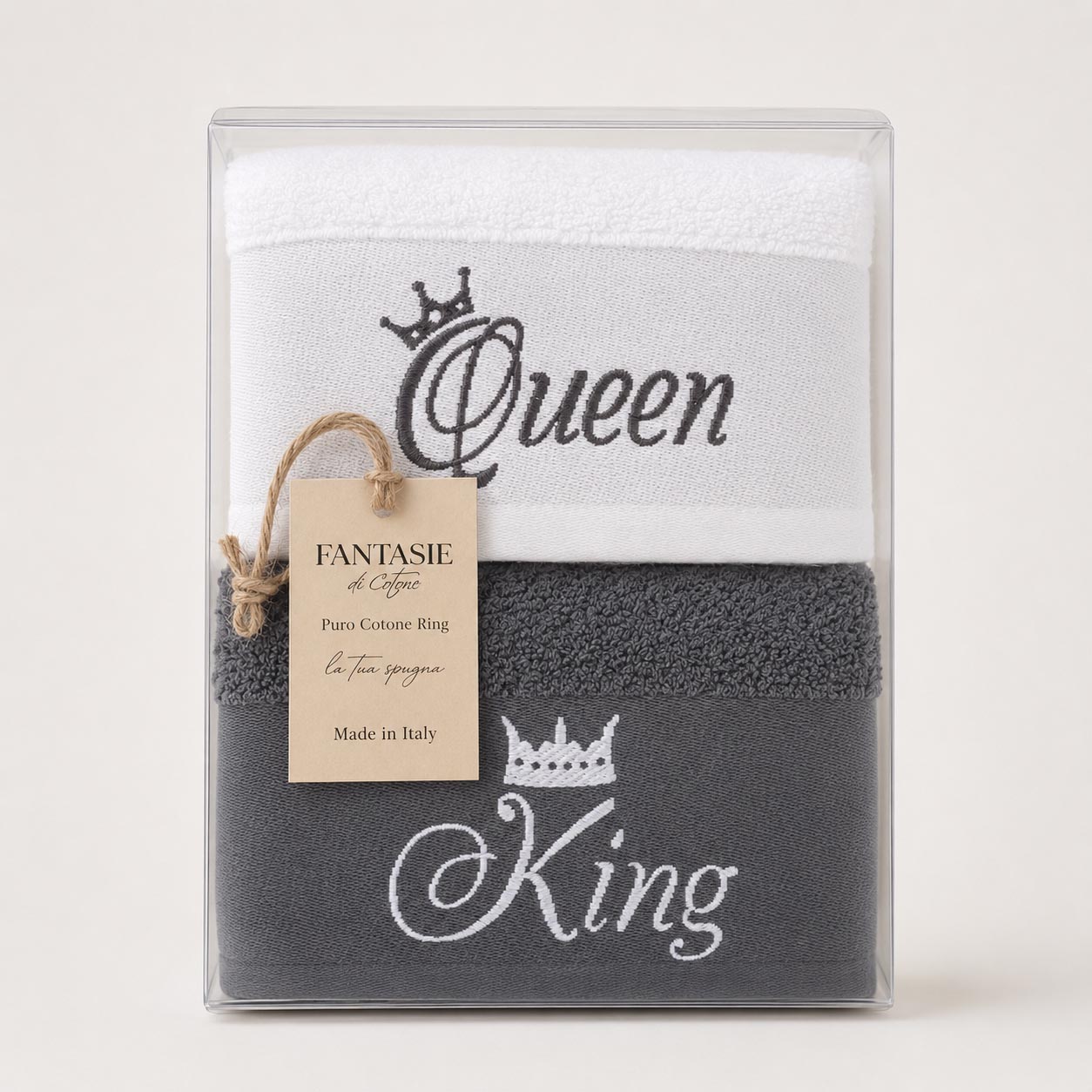 SET 4 ASCIUGAMANI KING E QUEEN IN PURO COTONE