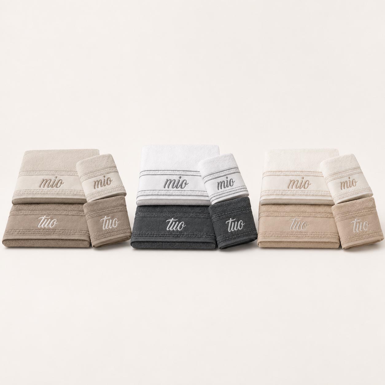 SET 4 ASCIUGAMANI MIO E TUO IN PURO COTONE MADE IN ITALY - immagine 3