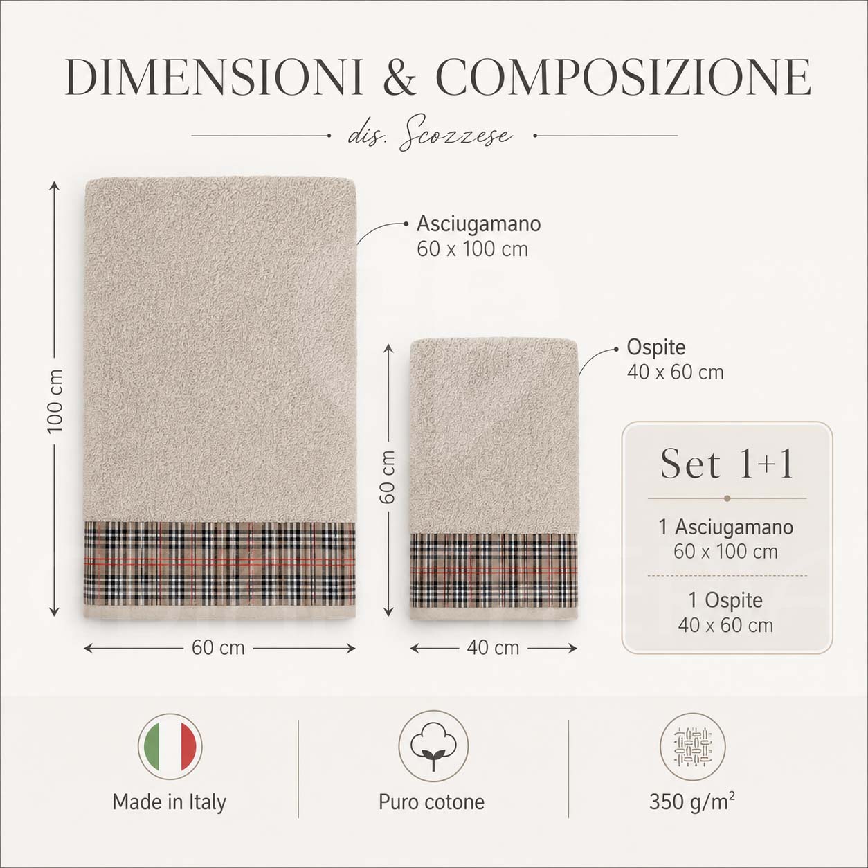 SET ASCIUGAMANI SCOZZESE 1+1 IN PURO COTONE - immagine 4