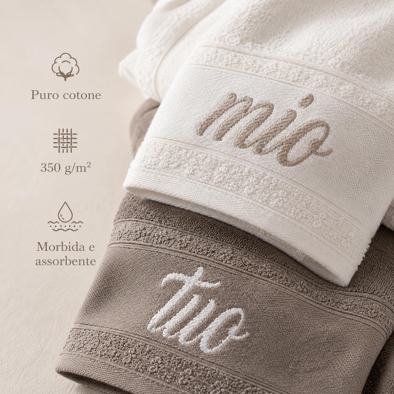 SET 4 ASCIUGAMANI MIO E TUO IN PURO COTONE MADE IN ITALY - immagine 7