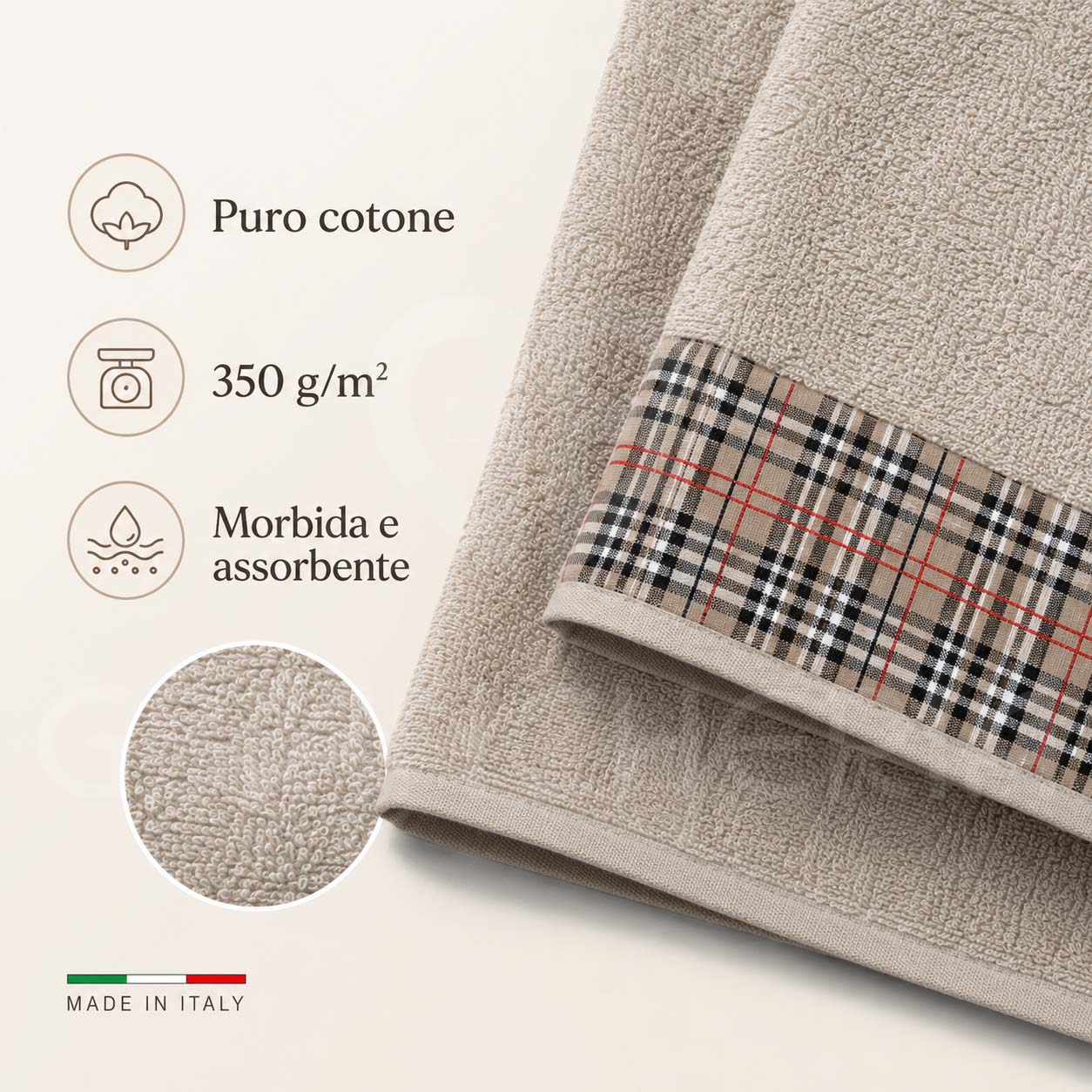 SET ASCIUGAMANI SCOZZESE 1+1 IN PURO COTONE - immagine 5