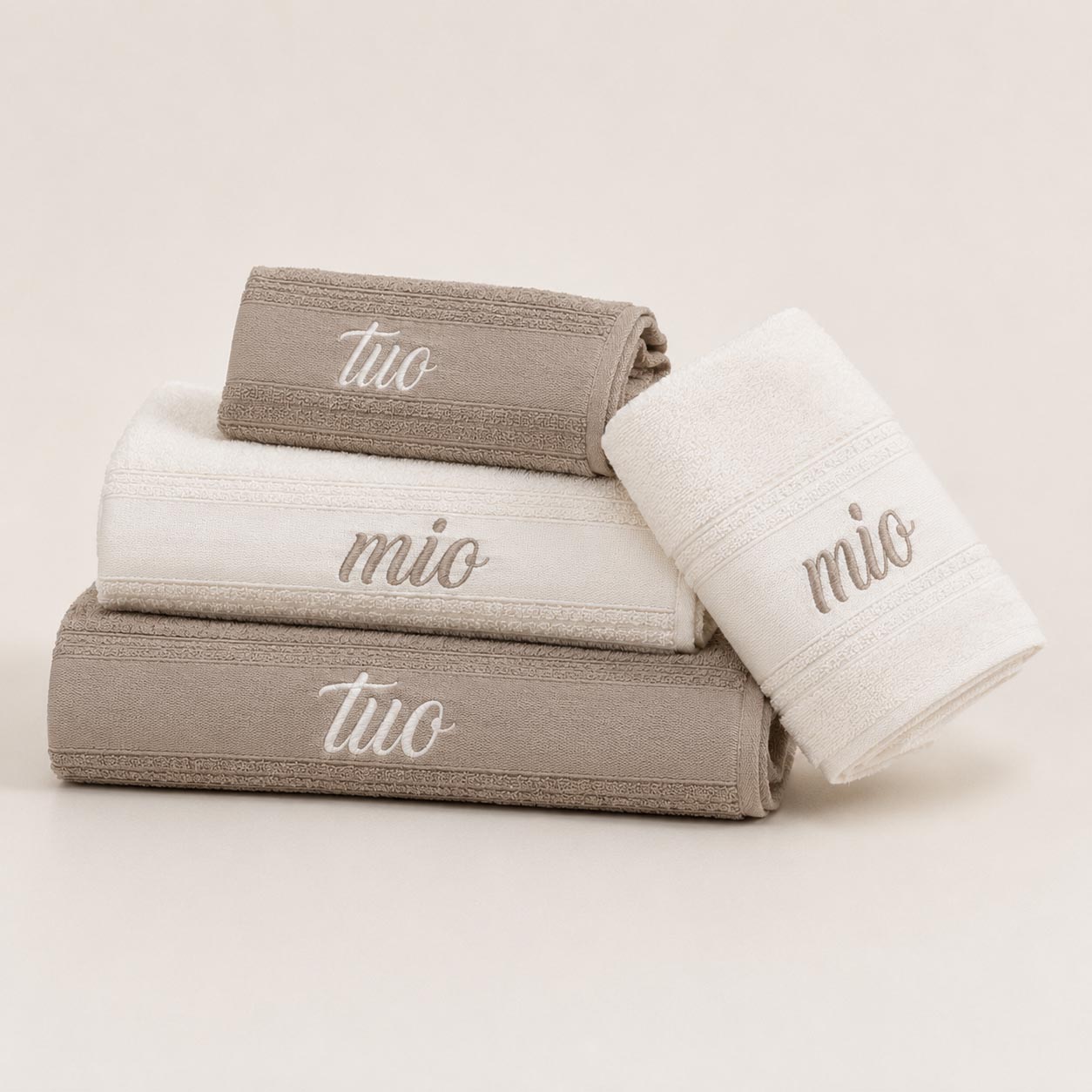 SET 4 ASCIUGAMANI MIO E TUO IN PURO COTONE MADE IN ITALY - immagine 6