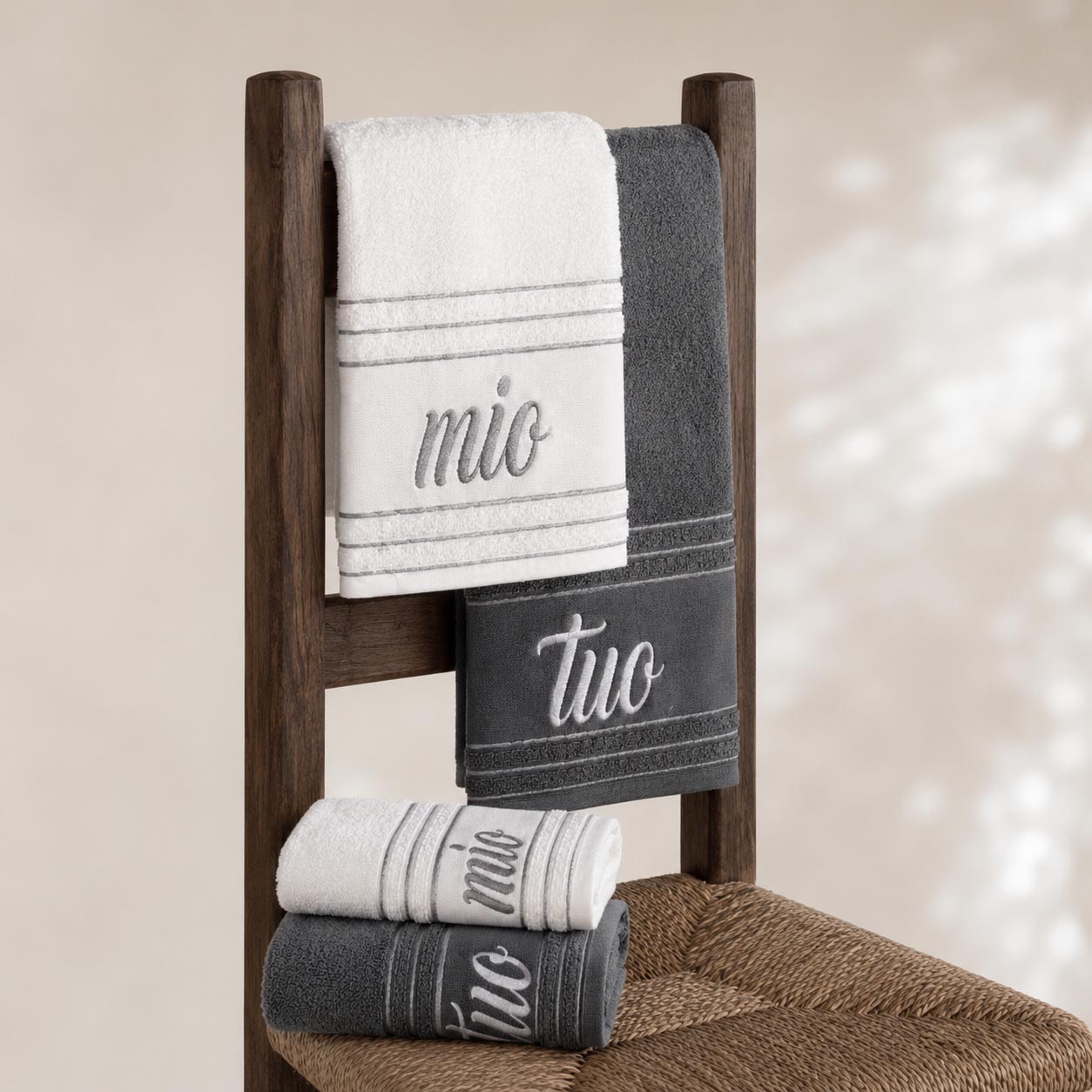 SET 4 ASCIUGAMANI MIO E TUO IN PURO COTONE MADE IN ITALY - immagine 5