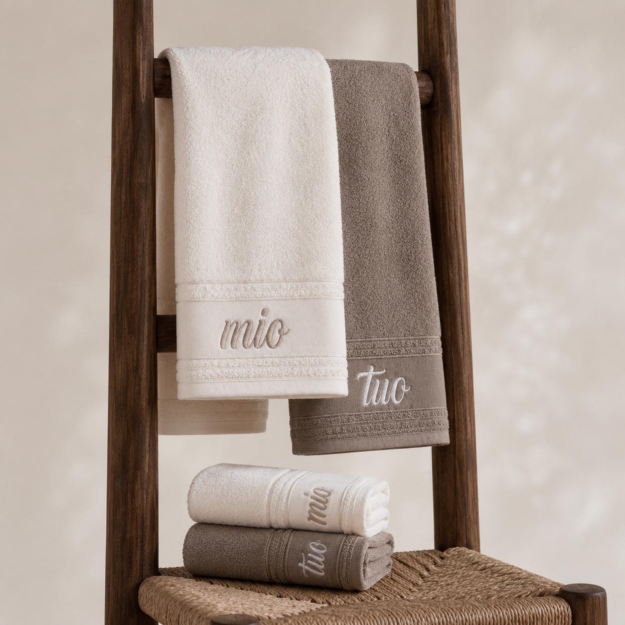 SET 4 ASCIUGAMANI MIO E TUO IN PURO COTONE MADE IN ITALY - immagine 4