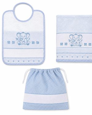 SET ASILO 3 PEZZI CON TELA AIDA ELEFANTINO - Azzurro
