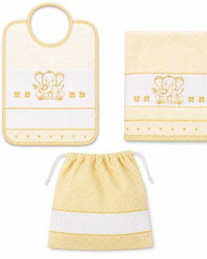 SET ASILO 3 PEZZI CON TELA AIDA ELEFANTINO - Giallo