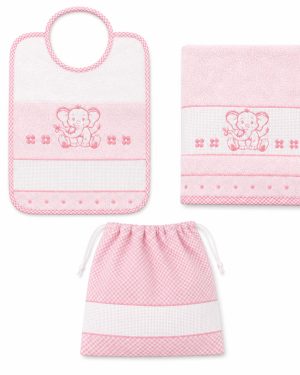 SET ASILO 3 PEZZI CON TELA AIDA ELEFANTINO - Rosa
