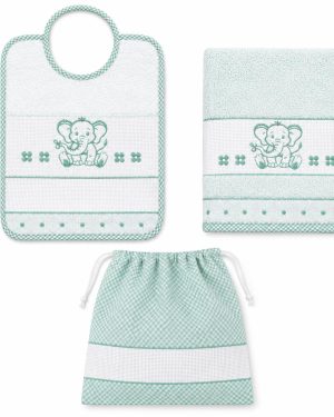 SET ASILO 3 PEZZI CON TELA AIDA ELEFANTINO - Verde