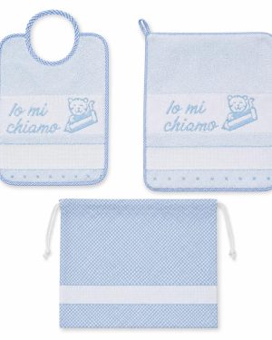 SET ASILO 3 PEZZI CON TELA AIDA IO MI CHIAMO - Azzurro