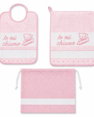 SET ASILO 3 PEZZI CON TELA AIDA IO MI CHIAMO - Rosa