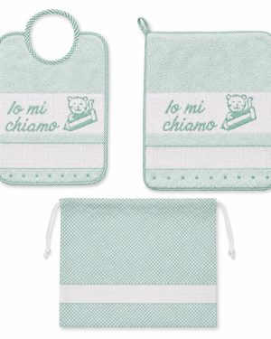 SET ASILO 3 PEZZI CON TELA AIDA IO MI CHIAMO - Verde