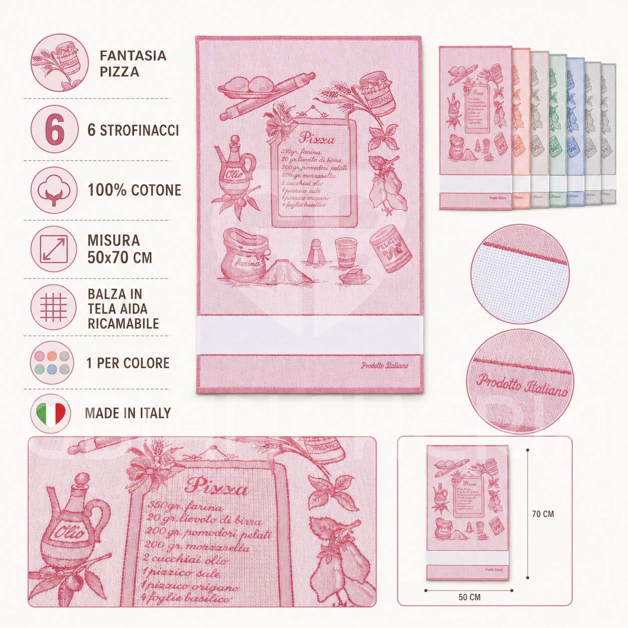 SET 6 STROFINACCI PIZZA CON TELA AIDA - immagine 5
