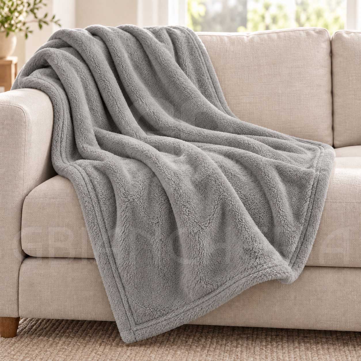 PLAID IN PILE MORBIDO MICROFIBRA MAURICE GRIGIO
