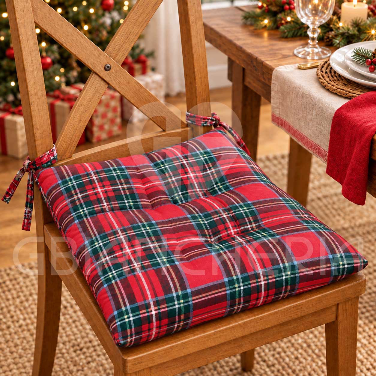 CUSCINI SEDIA NATALIZI TARTAN ROSSO 40X40