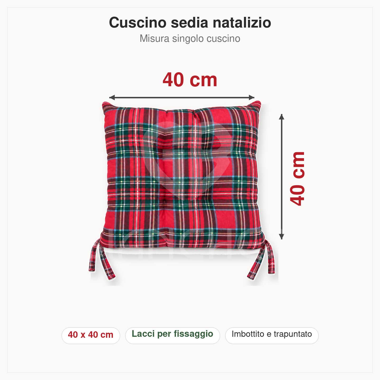 CUSCINI SEDIA NATALIZI TARTAN ROSSO 40X40 - immagine 3
