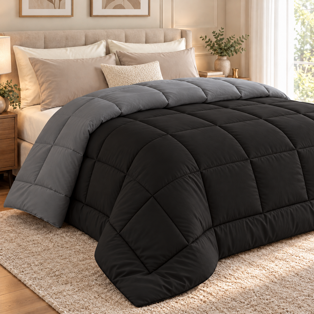TRAPUNTA INVERNALE DOUBLE FACE NERO GRIGIO