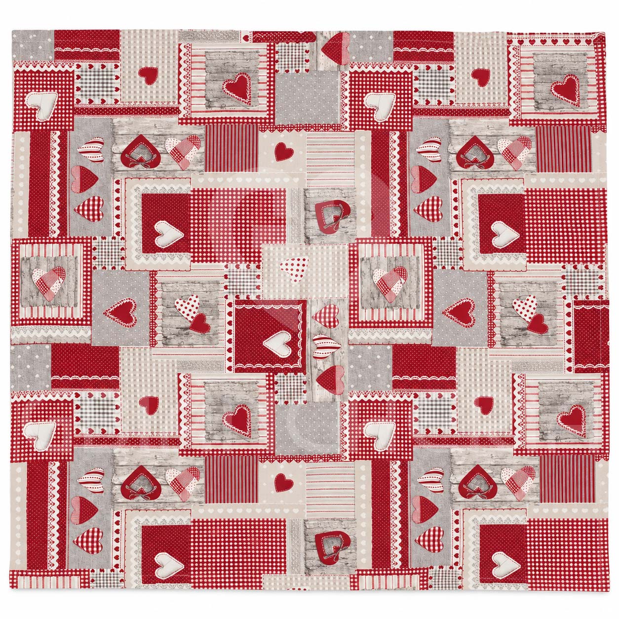 SERVIZIO TAVOLA IN COTONE CON TOVAGLIOLI CUORI PATCHWORK ROSSO - immagine 3